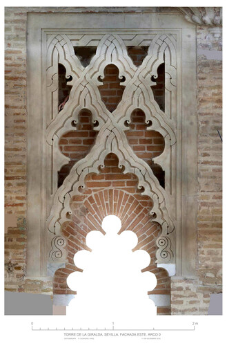 Alminar de la mezquita almohade de Sevilla, alzado E, arco del nivel 0