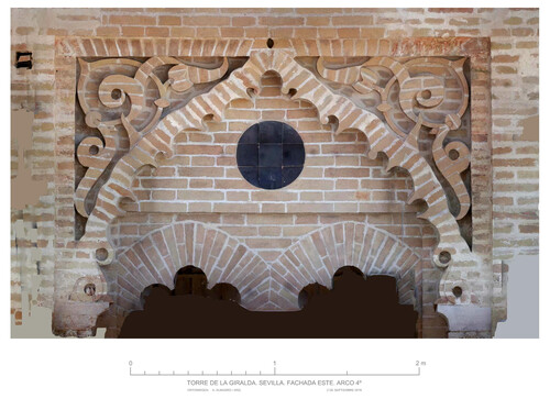Alminar de la mezquita almohade de Sevilla, alzado E, arco del nivel 4