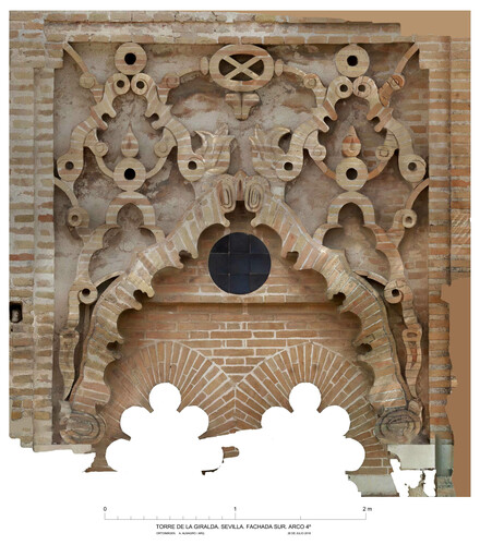 Alminar de la mezquita almohade de Sevilla, alzado S, arco del nivel 4