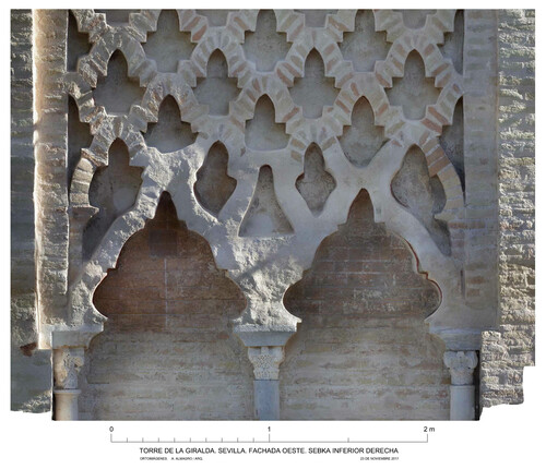 Alminar de la mezquita almohade de Sevilla, alzado O, sebka del nivel 1