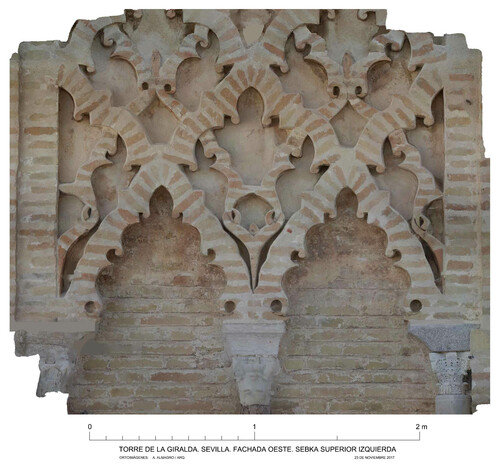 Alminar de la mezquita almohade de Sevilla, alzado O, sebka del nivel 3