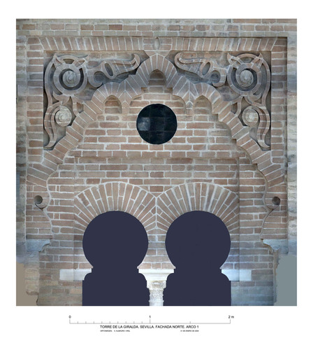 Alminar de la mezquita almohade de Sevilla, alzado N, arco del nivel 1