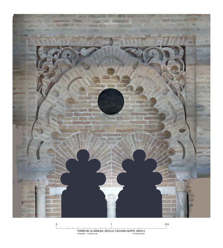 Alminar de la mezquita almohade de Sevilla, alzado N, arco del nivel 2
