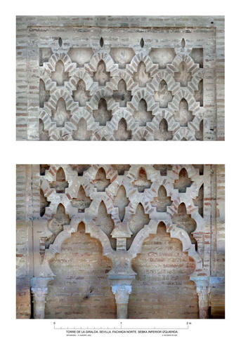 Alminar de la mezquita almohade de Sevilla, alzado N, sebka del nivel 1