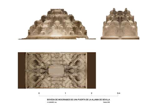 Planta y secciones de la bóveda de mocárabes de la mezquita almohade de Sevilla en la biblioteca Colombina 