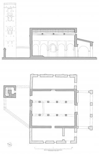 Planta y sección actuales de la ermita de Cuatrovitas