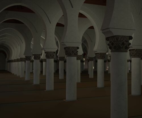  La sala de oración de la mezquita almohade de Rabat en una reconstrucción virtual