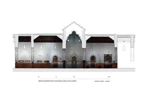 Sección con ortoimagen de la zona central de la nave inmediata al muro de la qibla de la mezquita de Salé