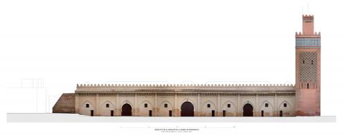 Alzado Norte de la mezquita de la qasba de Marrakech con ortoimagen