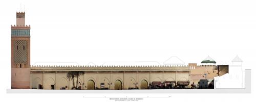Alzado Oeste de la mezquita de la qasba de Marrakech con ortoimagen