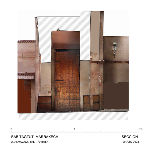 Sección de la Bab Tagzut de Marrakech con ortoimagen