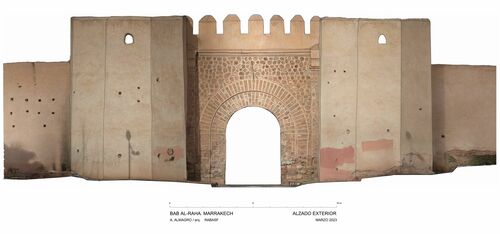 Alzado exterior con ortoimagen de la Bab al-Raha de Marrakech