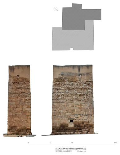 Planta y alzados de la torre del ángulo este de la alcazaba de Mérida