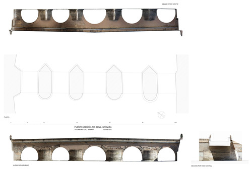 Planta y alzados del puente sobre el río Genil en Granada