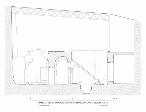 Sección actual oeste-este del hammam del barrio de San Pedro de Córdoba