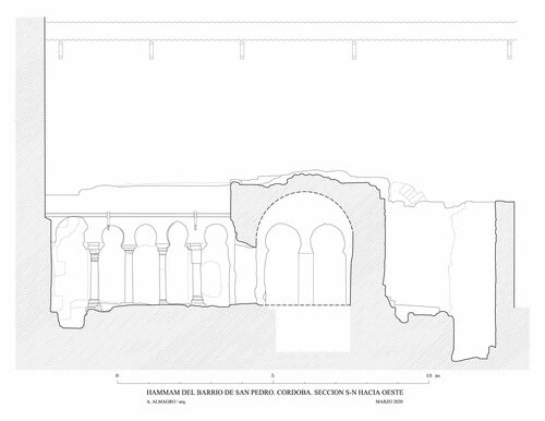 Sección actual sur-norte del hammam del barrio de San Pedro de Córdoba