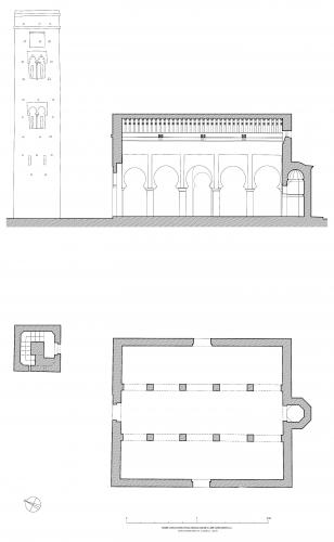 Planta y sección hipotéticas de la mezquita de Cuatrovitas