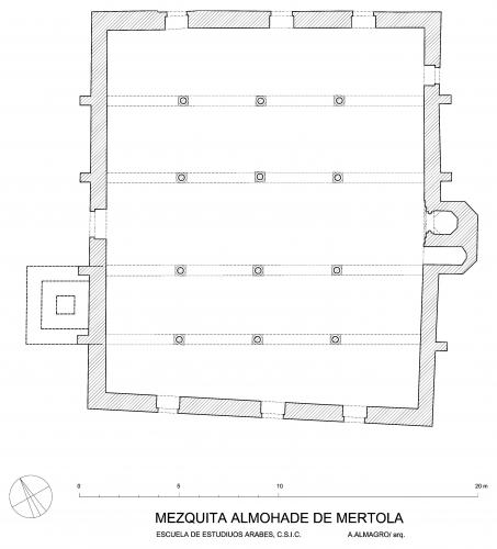 Planta hipotética de la mezquita de Mértola con columnas