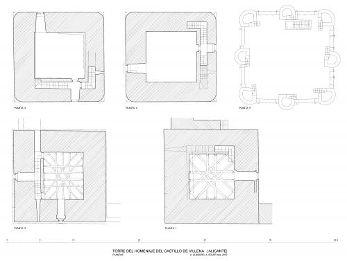 Plantas de la torre del homenaje del Castillo de Villena