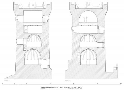 Secciones de la torre del homenaje del Castillo de Villena