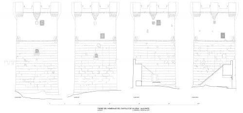 Alzados de la torre del homenaje del castillo de Villena