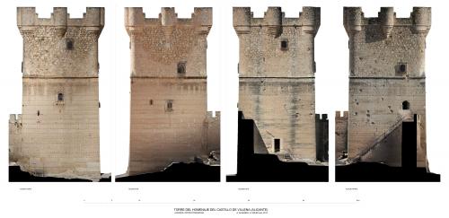 Ortoimágenes de los alzados de la torre del homenaje del Castillo de Villena