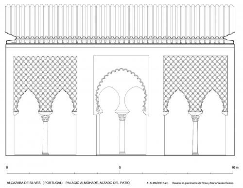 Alzado hipotético del lado occidental del patio de la casa-palacio de la alcazaba de Silves