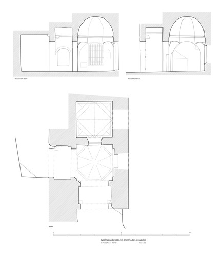 Planta y secciones de la puerta del Atambor de Sevilla