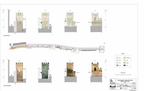 Alzados de la torre 5 de la muralla de la calle del Agua de Sevilla