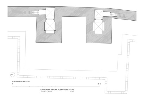 Planta primera hipotética del Postigo del Aceite de la muralla de Sevilla