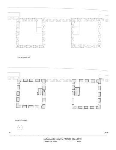 Plantas hipotéticas de las terrazas del Postigo del Aceite de la muralla de Sevilla