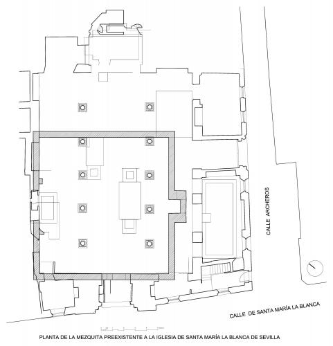 Planta de la mezquita bajo la iglesia de Santa Maria la Blanca