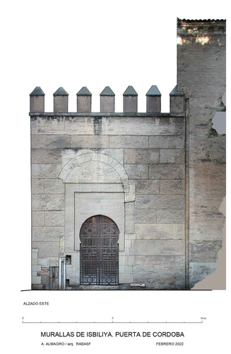 Alzado este con ortoimagen de la Puerta de Córdoba en Sevilla