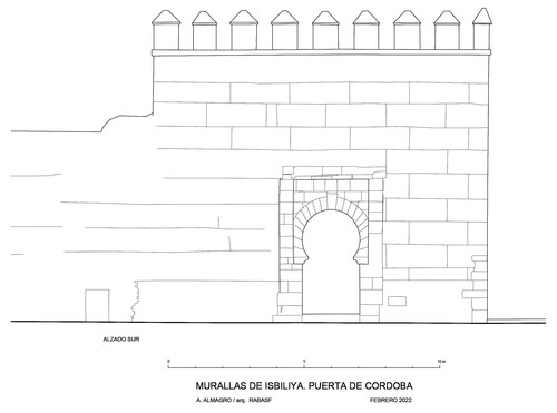 Alzado sur con el arco interior de la Puerta de Córdoba en Sevilla