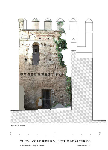 Alzado oeste con ortoimagen de la puerta de Córdoba en Sevilla
