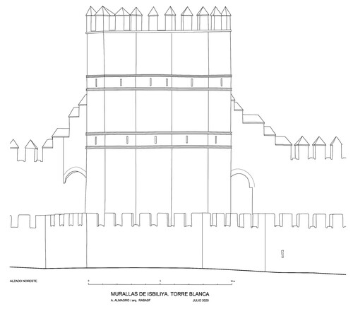 Alzado noreste de la Torre Blanca de Sevilla