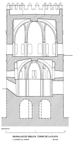 Sección norte-sur de la Torre de la Plata de Sevilla