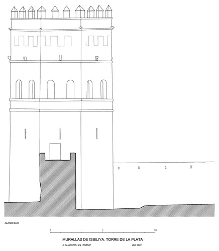 Alzado sur de la torre de la Plata de Sevilla