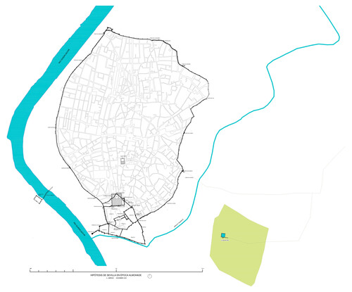 Planta de la ciudad de Sevilla con la ubicación de la Buhayra