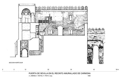 Sección norte-sur de la Puerta de Sevilla en Carmona
