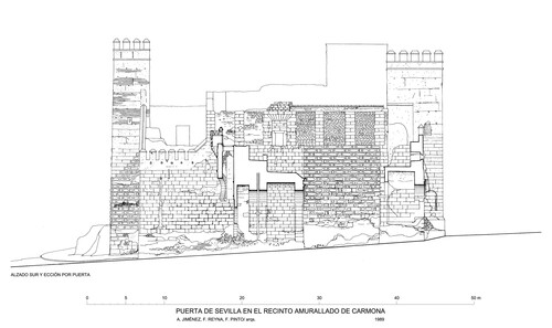 Alzado sur de la Puerta de Sevilla en Carmona