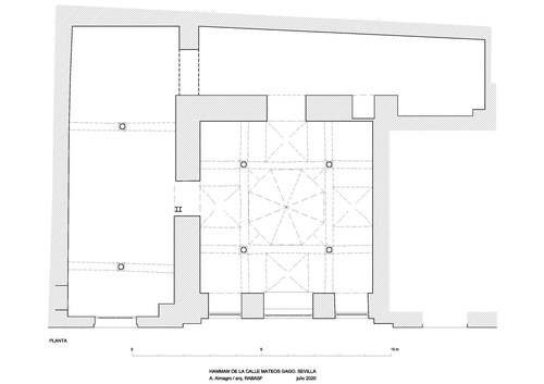 Planta del hammam de Diego de Corral en la calle Mateos Gago