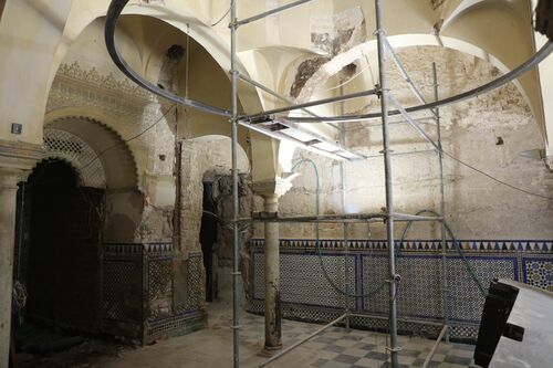 Sala templada del Baño de Diego de Corral durante la restauración de 2020