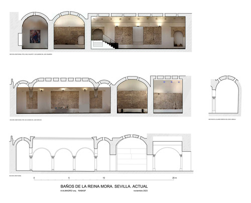 Secciones del hammam de la calle Baños de Sevilla con ortoimágenes