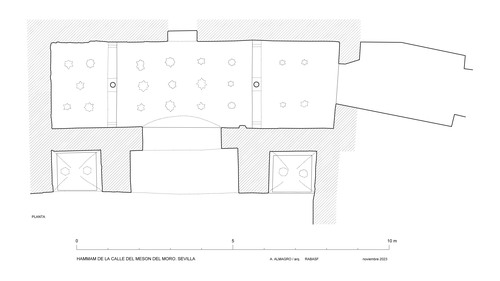 Planta de los restos del hammam de la calle Mesón del Moro de Sevilla 