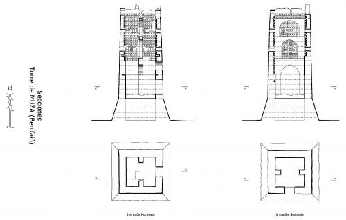 Secciones y plantas de la torre