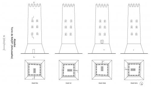 Alzados y plantas de la torre