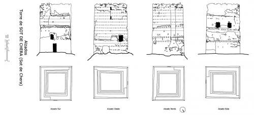Alzados y plantas de la torre
