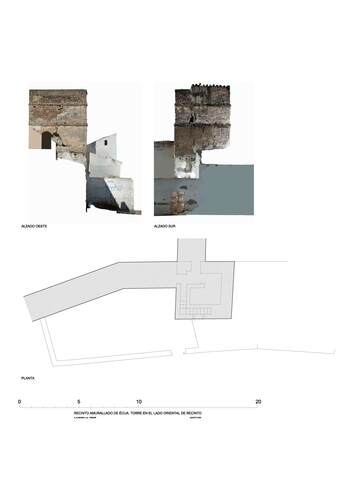 Planta y alzados de la torre del frente este del recinto amurallado de Écija