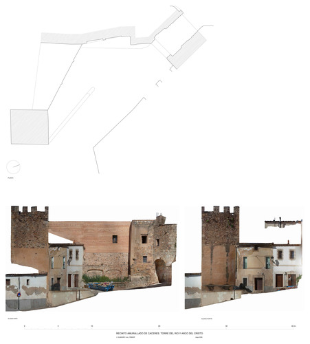 Planta y alzados de la Torre del Río y Arco del Cristo